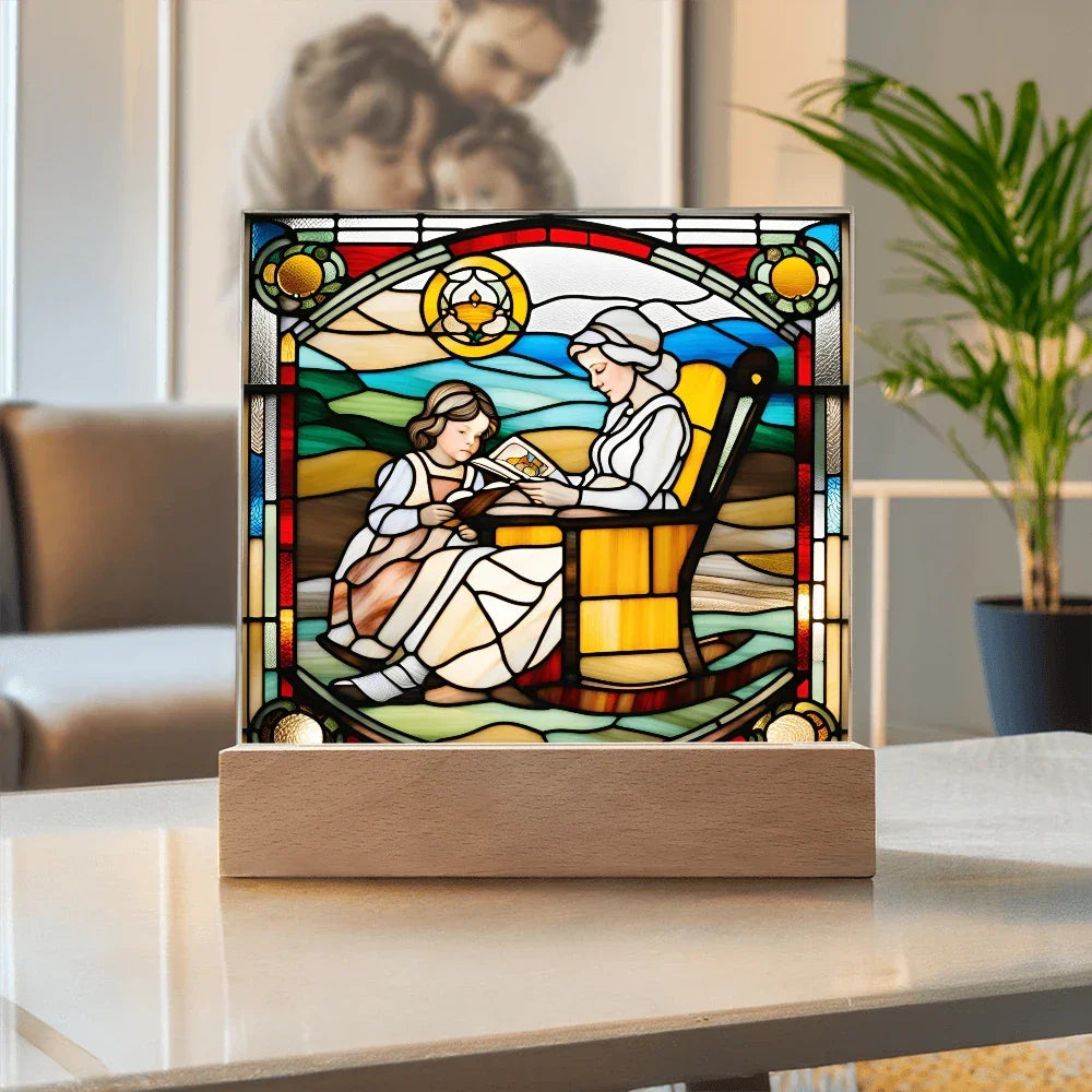 Grandmother and Granddaughter - Stained Glass Style LED Acrylic Plaque – A Touching Gift of Love and Legacy