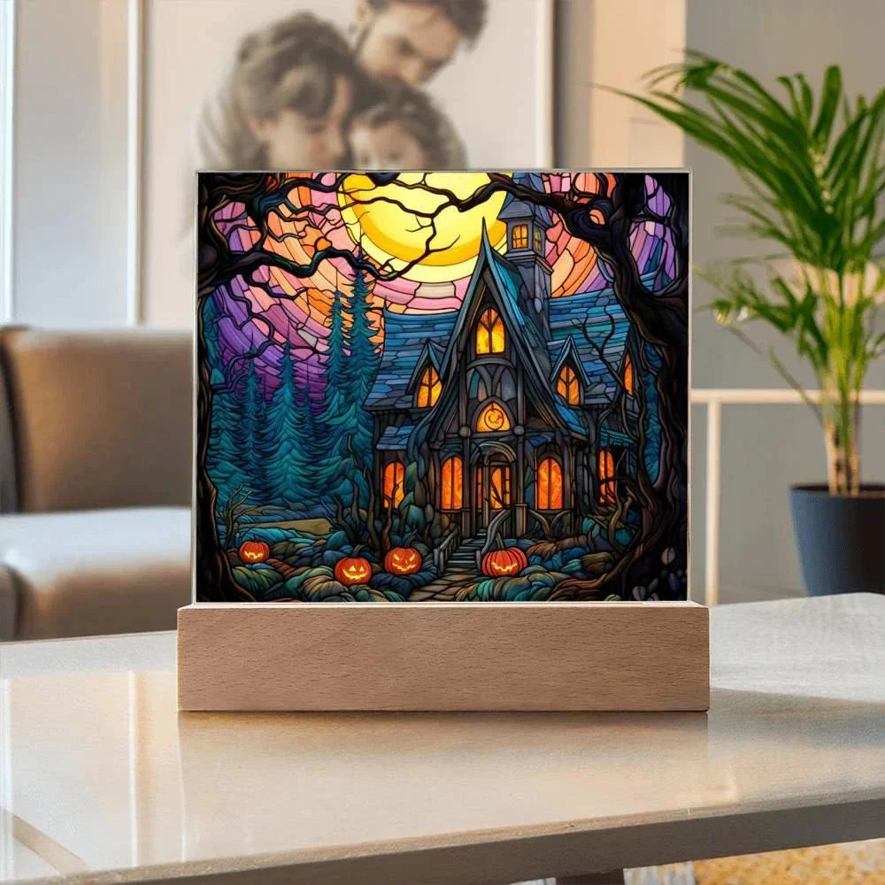 Ghoulish Mansion: Halloween Acrylic Plaque Spooky Haunted House Table-top Decor