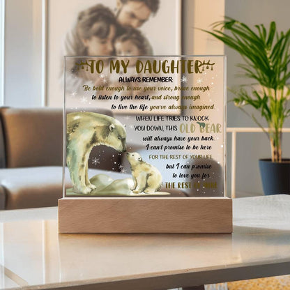 Daughter - This Old Bear Acrylic Square Plaque with LED Wooden Base - Mallard Moon Gift Shop