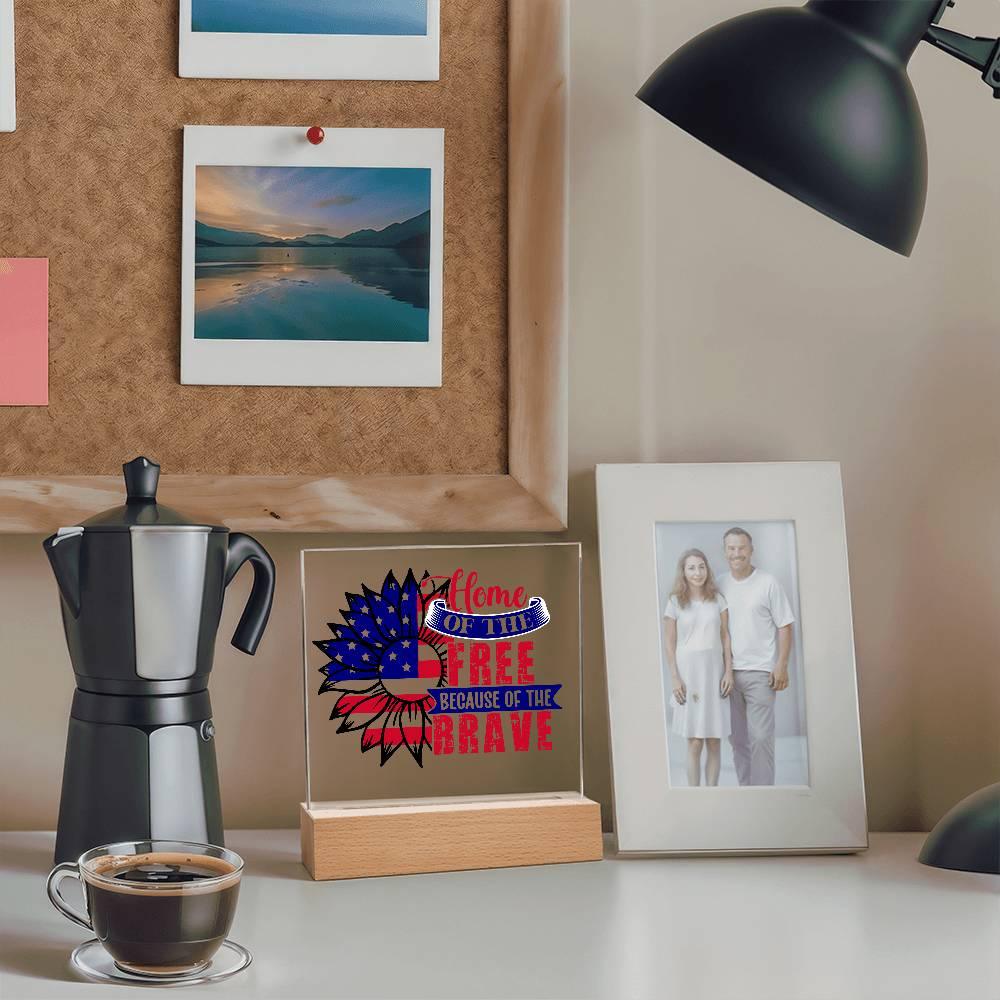 Patriotic Sunflower Home of the Free Because of the Brave Acrylic Plaque - Mallard Moon Gift Shop