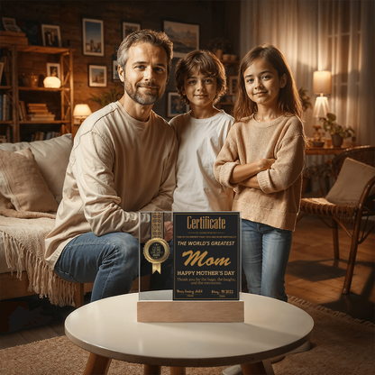World's Greatest Mom Certificate LED Acrylic Plaque – Personalized Best Mom Award 2025 Mother's Day Gift - Mallard Moon Gift Shop