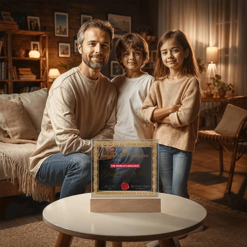 World’s Greatest Girlfriend’s Dad Certificate Acrylic LED Plaque – Funny & Respectful Father’s Day Gift from Daughter’s Boyfriend