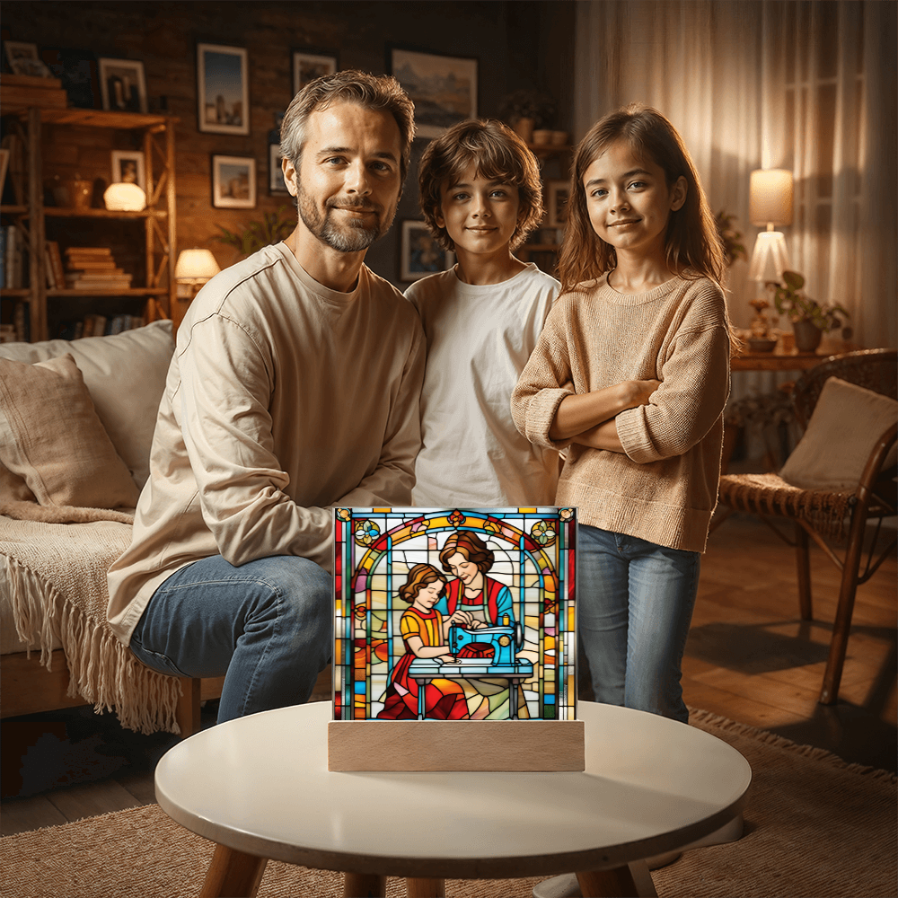 Sewing Together - Stained Glass Style LED Acrylic Plaque – A Heartfelt Gift for Quilters, Crafters, and Mothers - Mallard Moon Gift Shop