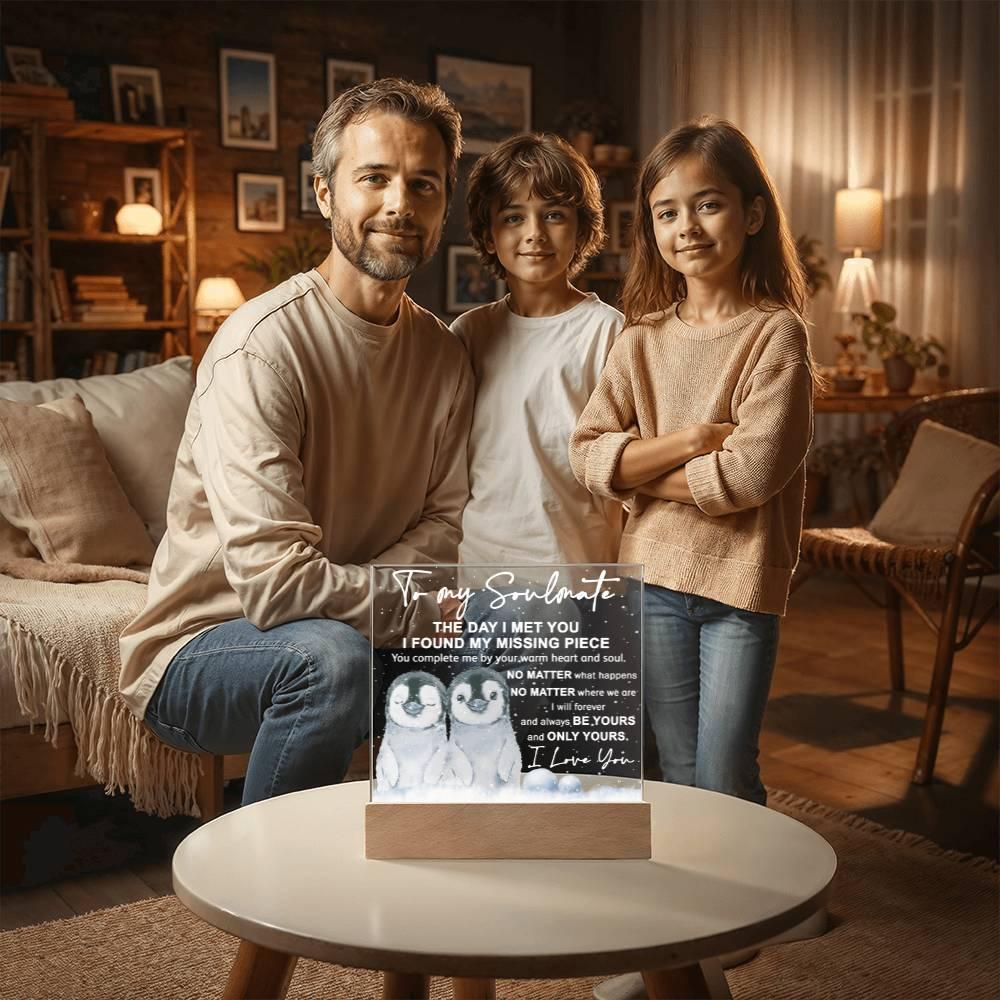 Soulmate- I Found My Missing Piece - Warm My Heart And Soul Acrylic Plaque with Lighted LED Wooden Base - Mallard Moon Gift Shop