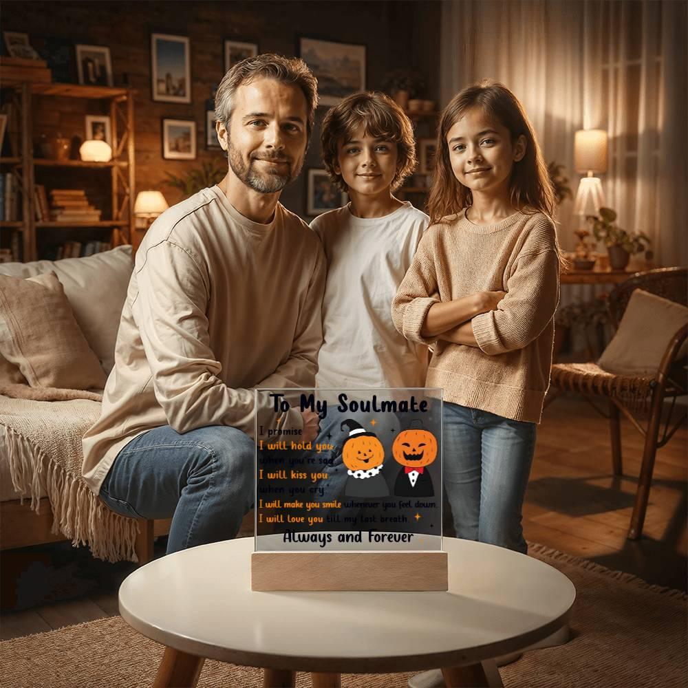 Soulmate - Love You Til My Last Breath Halloween Pumpkin with LED Lighted Wooden Base - Mallard Moon Gift Shop