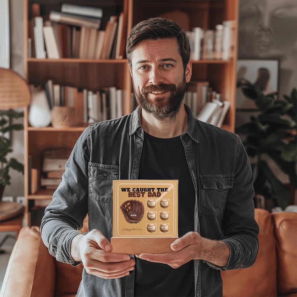 We Caught the Best Dad – Custom Baseball Glove Acrylic Plaque with Kids' Names – Personalized Father's Day Gift with LED Base Option - Mallard Moon Gift Shop