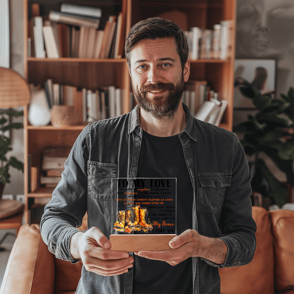 To My Love Acrylic Plaque – Romantic Fall Gift for Husband, Wife, or Partner | “You Are My Home” LED Light Display