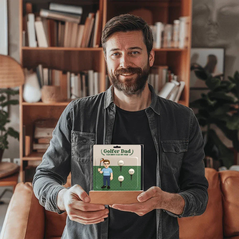 Golfer Dad Personalized Gift Plaque – Custom Golf Balls with Kids' Names – “The Best Dad by Par” Father's Day Gift from Children