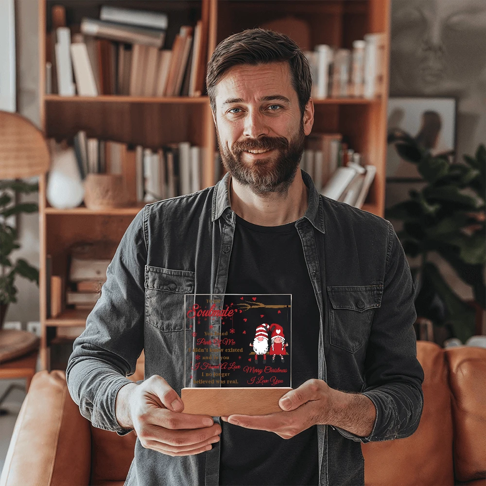 To My Soulmate Acrylic Plaque – Gnome Couple LED Light Gift | Romantic “I Found a Love” Christmas Keepsake