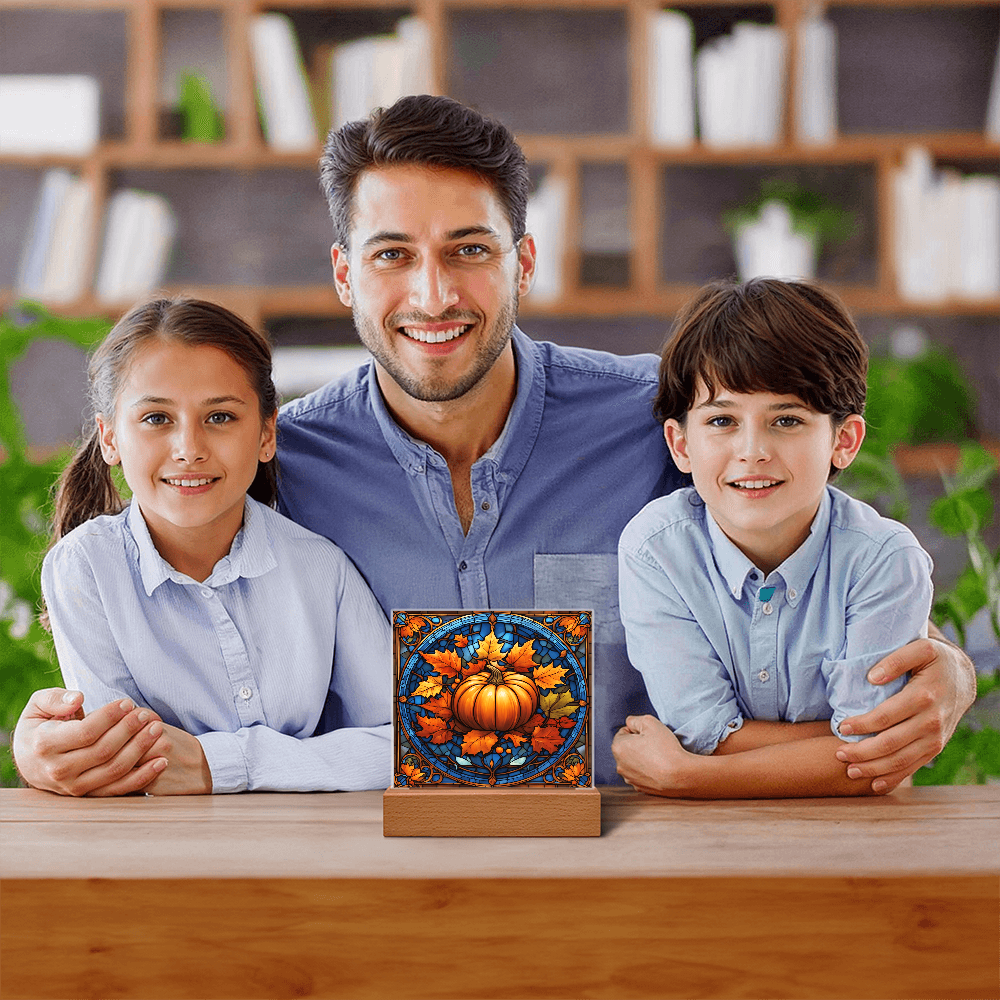 Stained Glass Pumpkin Acrylic Plaque – Elegant Thanksgiving Home Décor | Fall Harvest LED Light Display