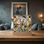 Elephant Mother and Baby Calf - Stained Glass Style LED Acrylic Plaque – A Symbol of Strength, Love, and Family