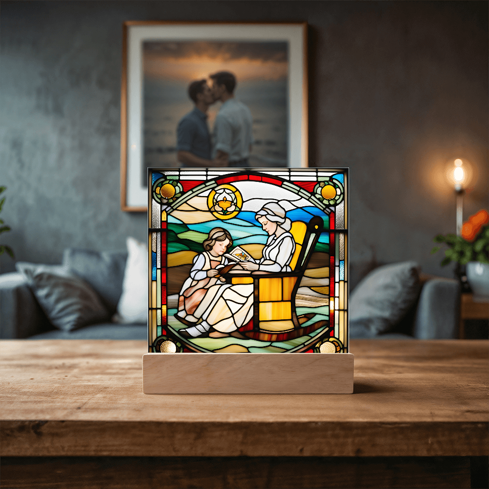 Grandmother and Granddaughter - Stained Glass Style LED Acrylic Plaque – A Touching Gift of Love and Legacy - Mallard Moon Gift Shop