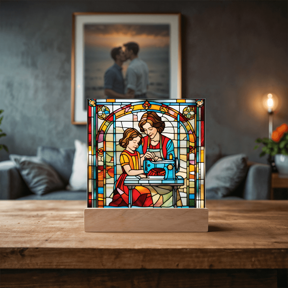 Sewing Together - Stained Glass Style LED Acrylic Plaque – A Heartfelt Gift for Quilters, Crafters, and Mothers - Mallard Moon Gift Shop