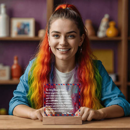To My Daughter Airmail Acrylic Plaque – Love from Mom | Heartfelt LED Light Gift with Message of Strength and Protection