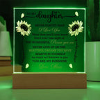 Daughter Sunflower Acrylic Plaque with LED Lighted Wooden Base Meaningful Birthday, Graduation, or Christmas Present Gift from Mom