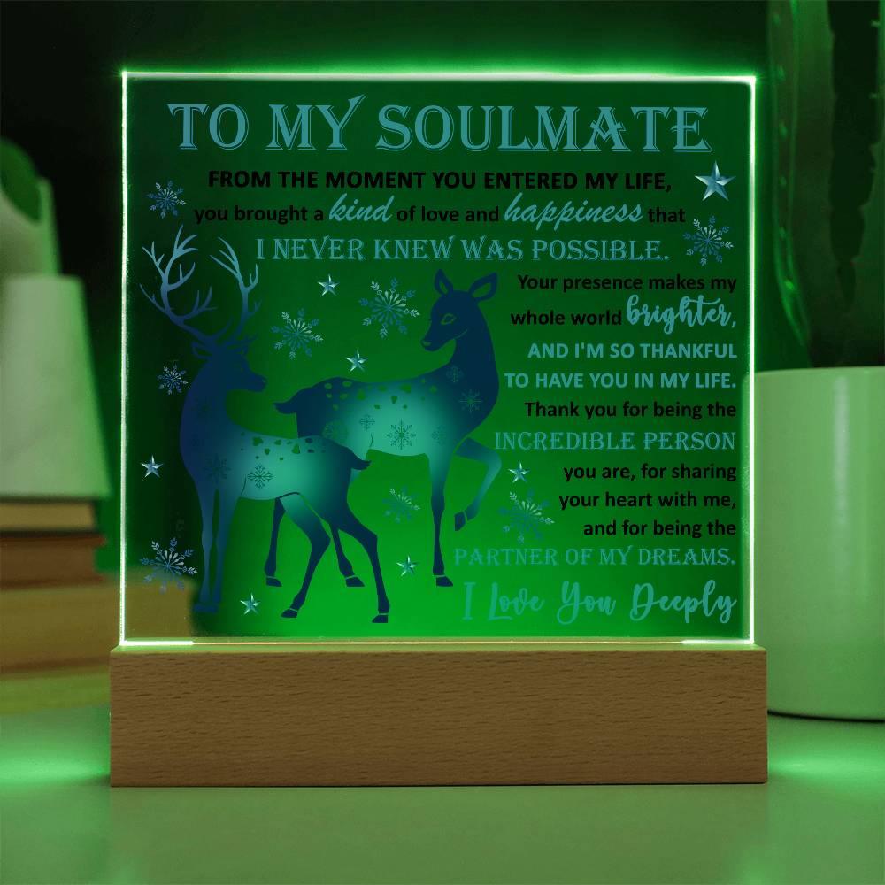 Soulmate - Partner Of Dreams Acrylic Plaque with LED Lighted Wooden Base - Mallard Moon Gift Shop