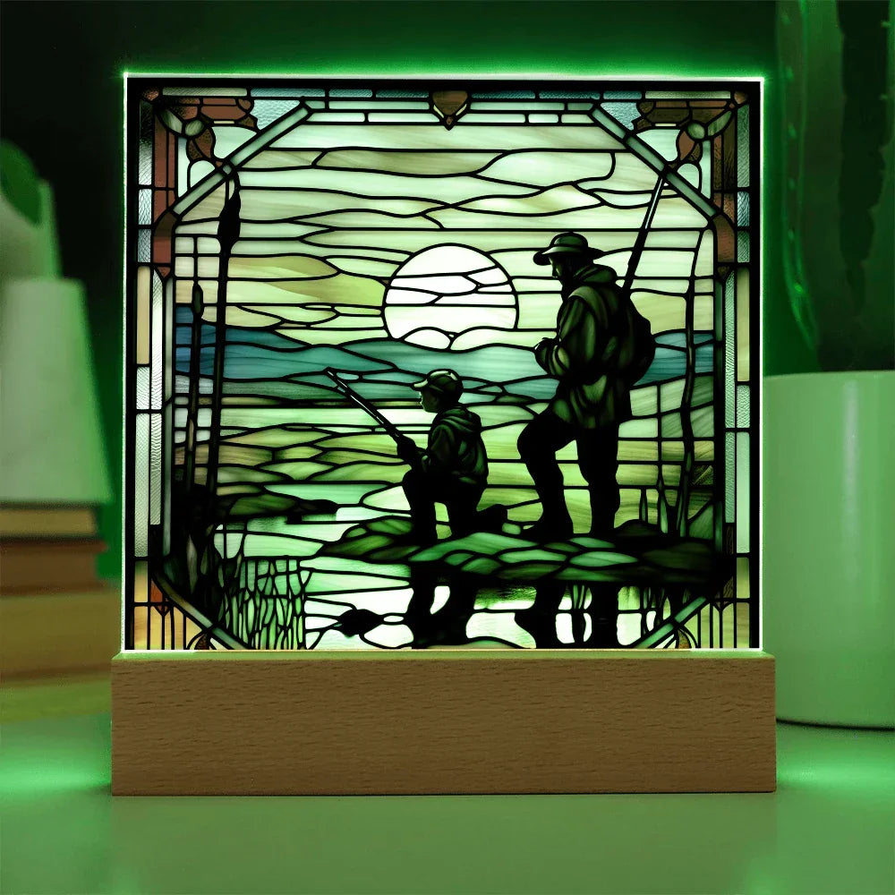 Father and Son Duck Hunting - Stained Glass Style LED Acrylic Plaque – A Meaningful Gift for Hunters and Outdoorsmen