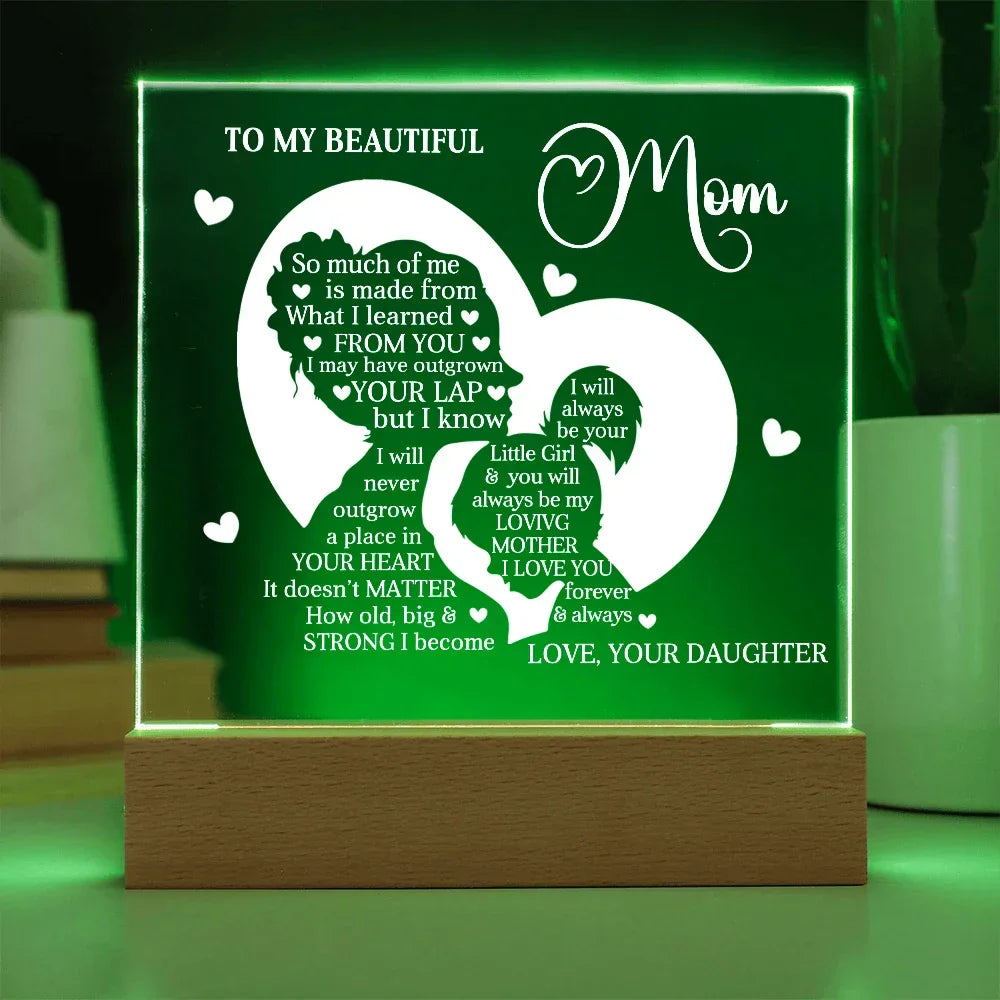 To My Beautiful Mom – Heartfelt Acrylic Plaque Gift from Daughter | Forever Your Little Girl LED Keepsake