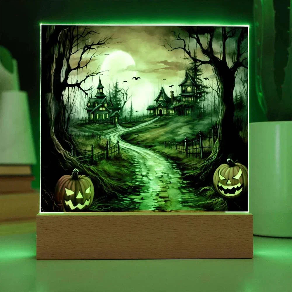 Twilight Terrace: Eerie Mansion Halloween Acrylic Plaque