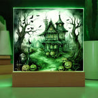 Midnight Manor: Premium Acrylic Halloween Plaque Haunted House Lighted Table-top Decor