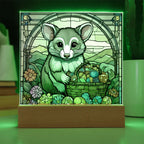 Possum LED Acrylic Plaque, Night Light – Spring Flowers & Easter Egg Basket – Wooden Base (Battery or Corded)