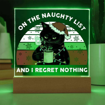 Christmas Santa's Naughty List Acrylic Square Plaque with LED Wooden Base - Mallard Moon Gift Shop