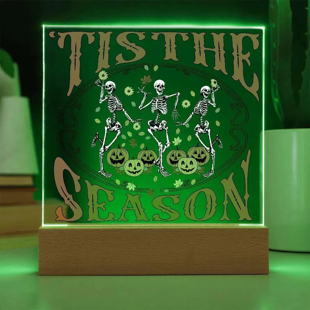 Halloween Decor - Tis The Season Acrylic Square Plaque with LED Wooden Base