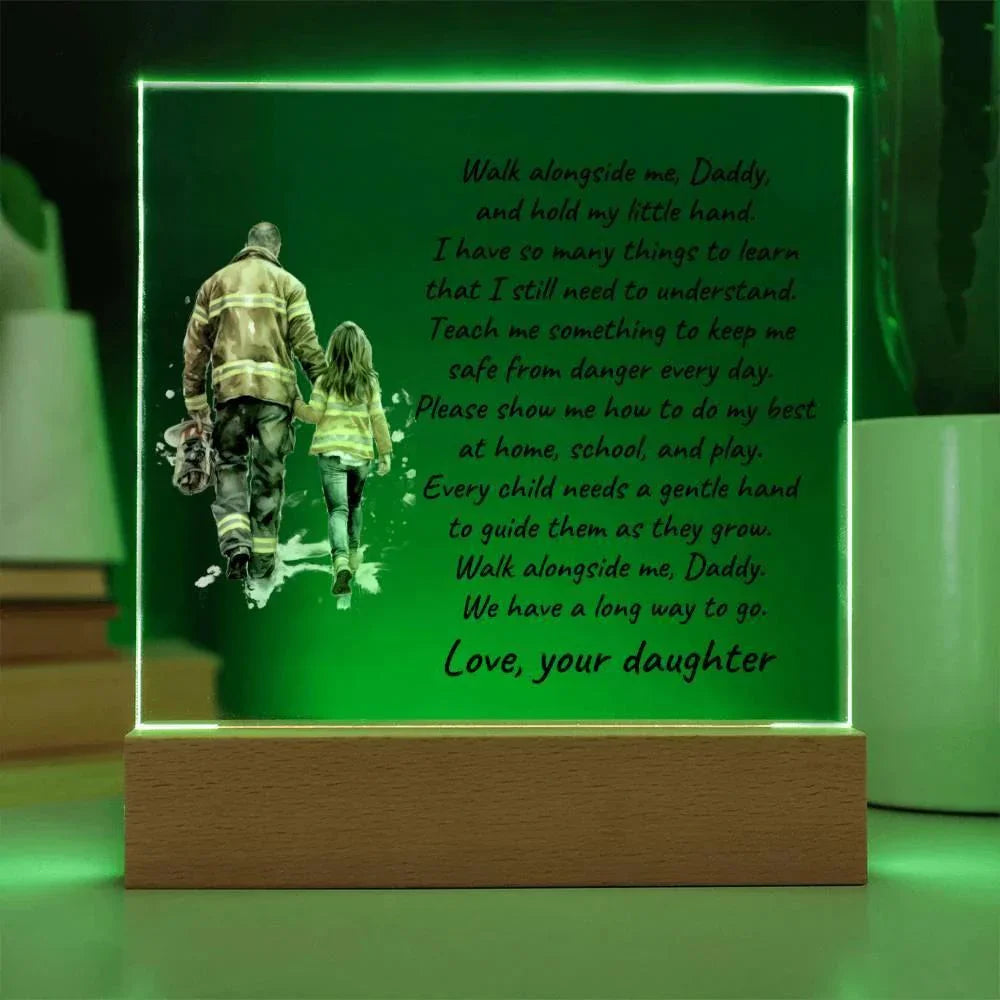 Personalized Firefighter Dad & Daughter Acrylic Plaque – Custom Poem Gift with Name – Heartfelt Father–Daughter Keepsake for Birthdays, Christmas, Father’s Day