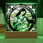 Brunette Mother and Baby - Stained Glass Style LED Acrylic Plaque – A Cherished Gift for Mother's Day or New Moms