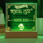 Christmas Decor - Nice Kid List Certificate Acrylic Square Plaque with LED Wooden Base