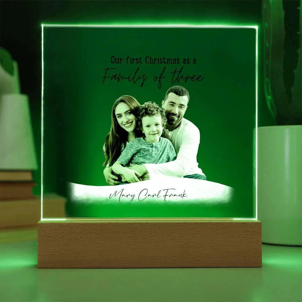 Family Acrylic Plaque – “Our First Christmas as a Family of…” | Custom Name & Family Size Light-Up Holiday Gift