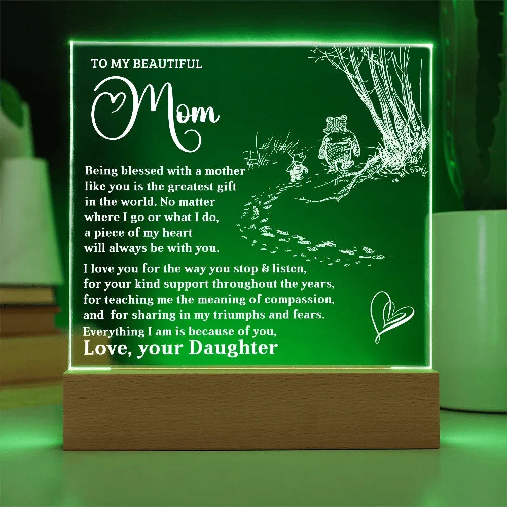 To My Beautiful Mom - Personalized LED Lighted Acrylic Plaque Keepsake - The Greatest Gift