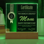 World's Greatest Mom Certificate LED Acrylic Plaque – Personalized Best Mom Award 2025 Mother's Day Gift