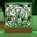Elephant Mother and Baby Calf - Stained Glass Style LED Acrylic Plaque – A Symbol of Strength, Love, and Family