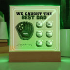 We Caught the Best Dad – Custom Baseball Glove Acrylic Plaque with Kids' Names – Personalized Father's Day Gift with LED Base Option