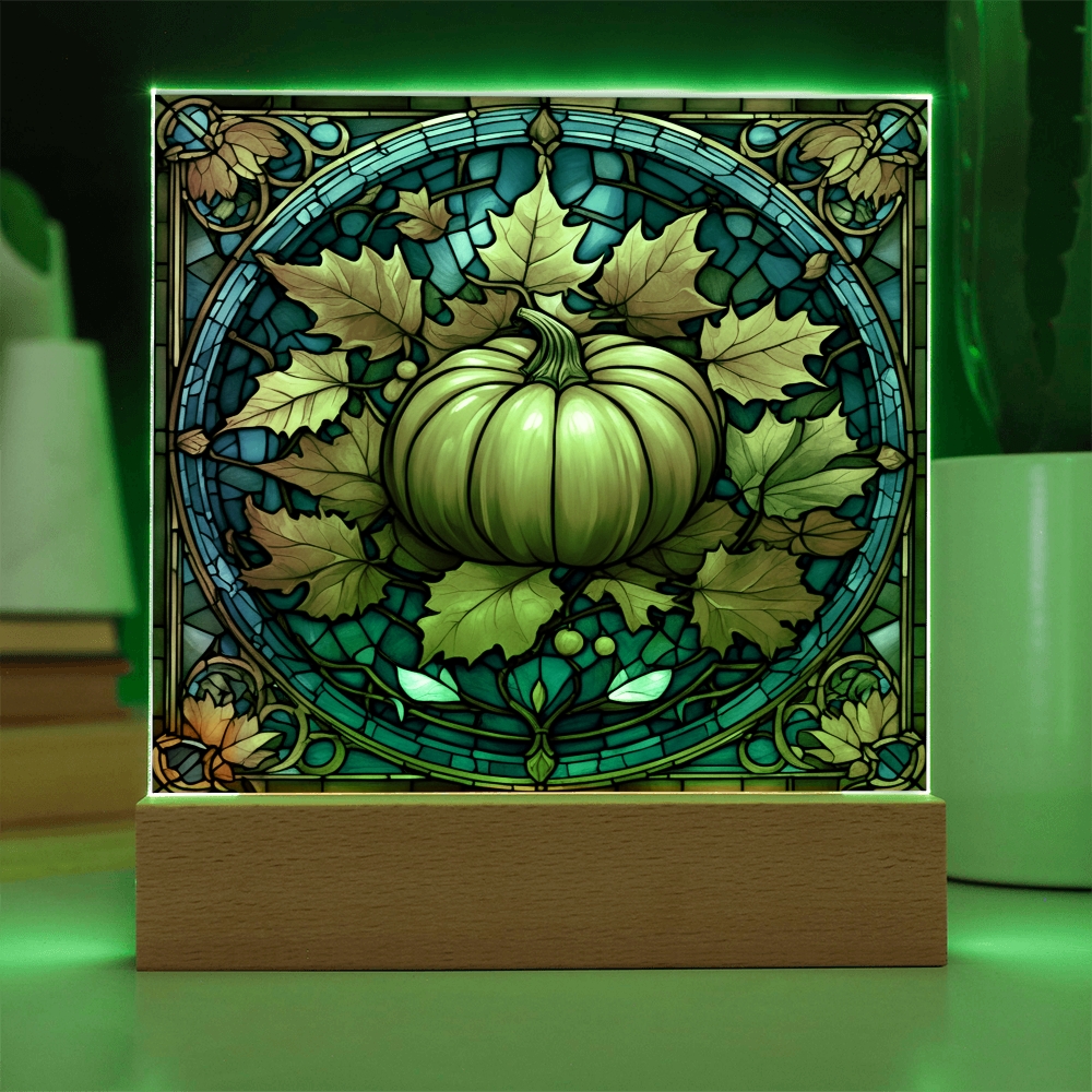 Stained Glass Pumpkin Acrylic Plaque – Elegant Thanksgiving Home Décor | Fall Harvest LED Light Display