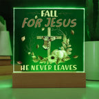 Fall for Jesus Acrylic Plaque – Christian Fall Décor with Cross and Pumpkins | Faith-Based LED Light Display Gift