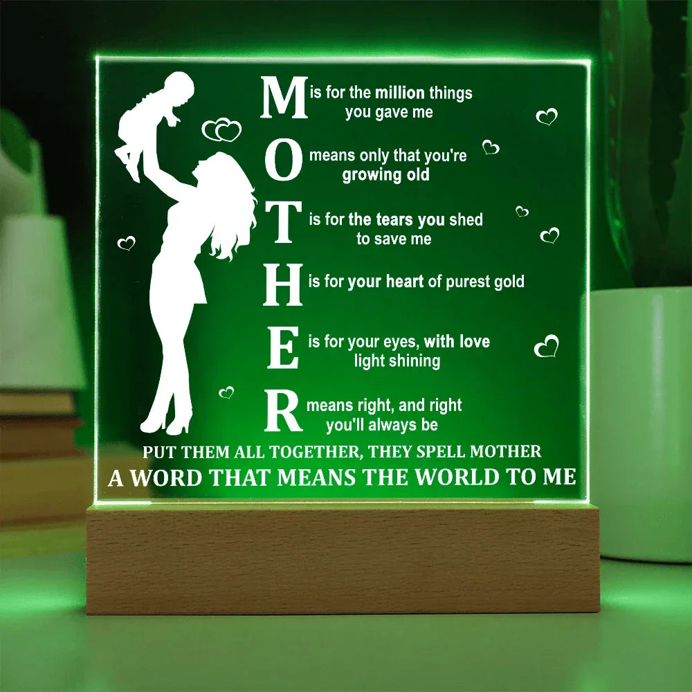 Mother Acrylic LED Plaque – A Word That Means the World to Me | Heartfelt Mother's Day Gift