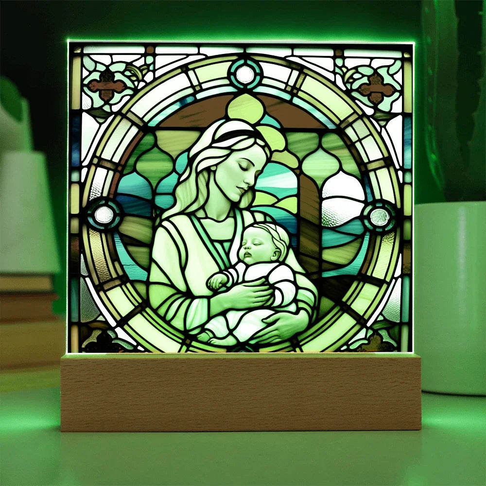 Forever Cradled Stained Glass Style LED Acrylic Plaque – A Touching Tribute for New Moms and Baby Celebrations