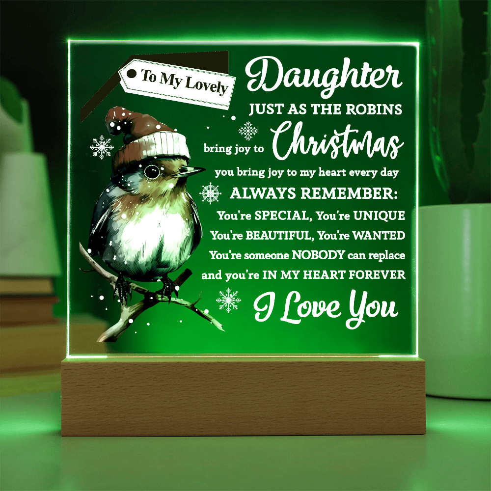 To My Lovely Daughter Robin Acrylic Plaque – Christmas LED Light Gift from Mom or Dad | Heartfelt Holiday Keepsake