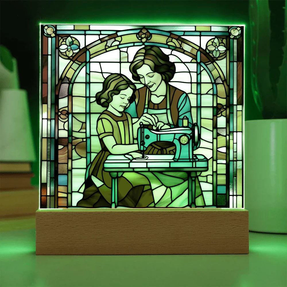 Sewing Together - Stained Glass Style LED Acrylic Plaque – A Heartfelt Gift for Quilters, Crafters, and Mothers