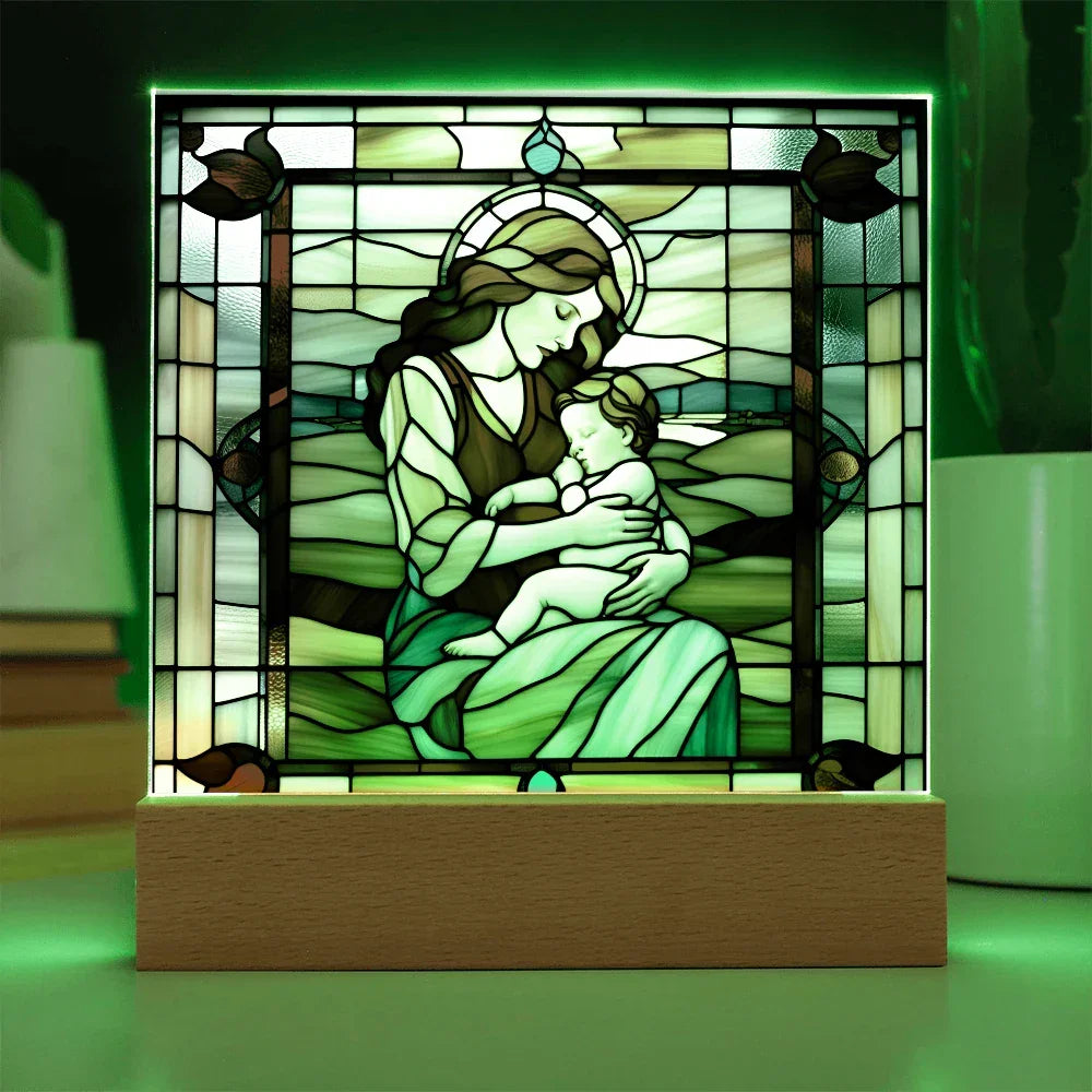 Redhead Mother and Baby - Stained Glass Style LED Acrylic Plaque – A Radiant Keepsake for New Moms and Mother's Day