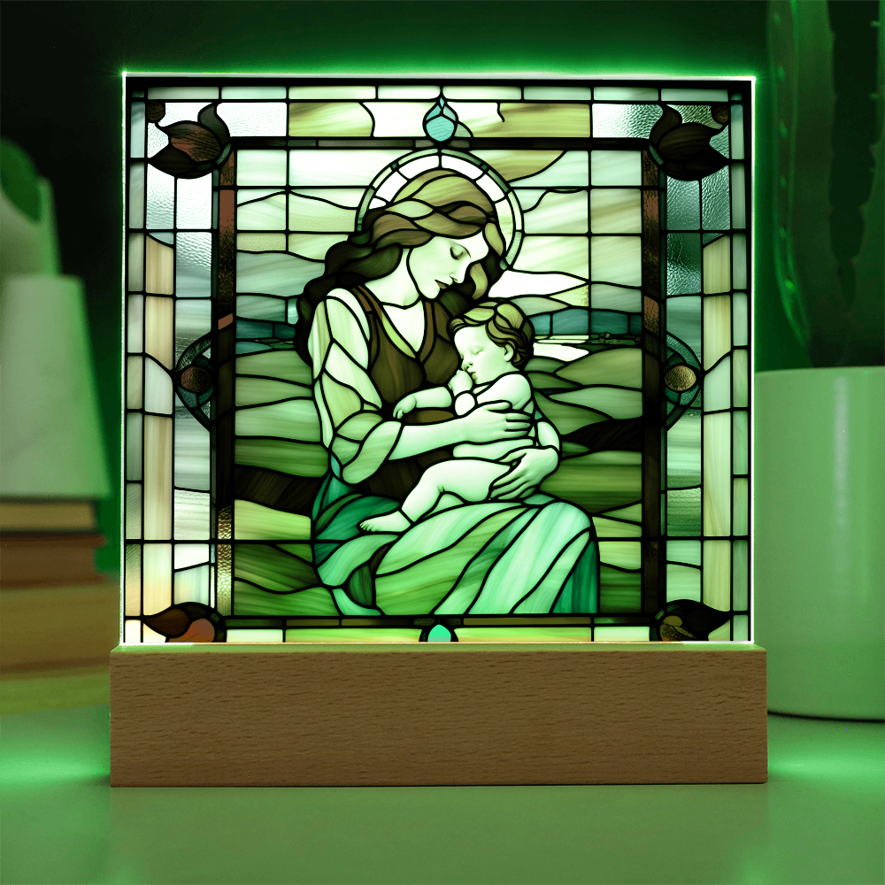 Redhead Mother and Baby - Stained Glass Style LED Acrylic Plaque – A Radiant Keepsake for New Moms and Mother's Day - Mallard Moon Gift Shop