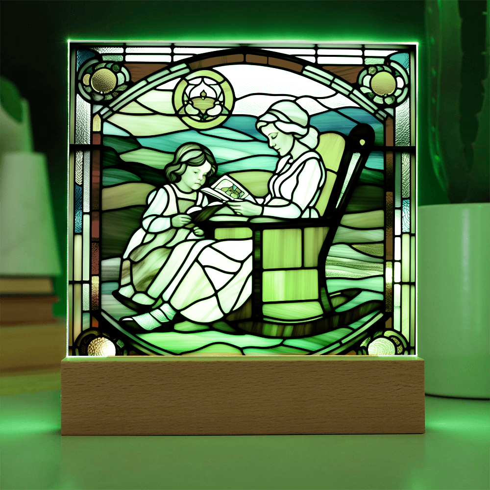 Grandmother and Granddaughter - Stained Glass Style LED Acrylic Plaque – A Touching Gift of Love and Legacy - Mallard Moon Gift Shop