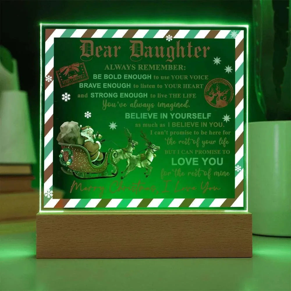 Daughter - Use Your Voice Christmas Acrylic Square Plaque with LED Wooden Base
