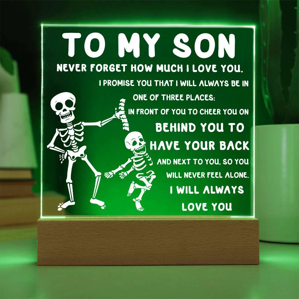 Son - Never Feel Alone Halloween Acrylic Square Plaque with LED Wooden Base - Mallard Moon Gift Shop