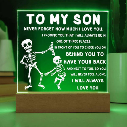 Son - Never Feel Alone Halloween Acrylic Square Plaque with LED Wooden Base - Mallard Moon Gift Shop
