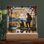 Father and Son Duck Hunting - Stained Glass Style LED Acrylic Plaque – A Meaningful Gift for Hunters and Outdoorsmen