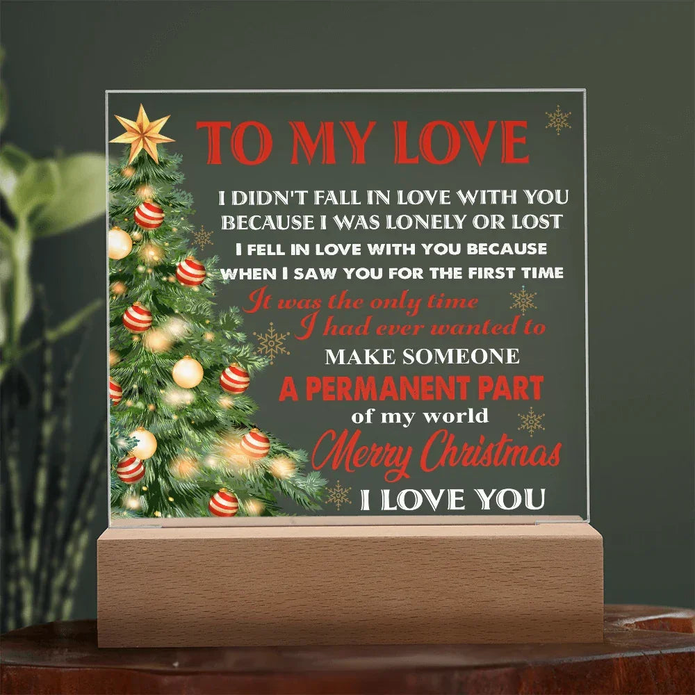 To My Love Acrylic LED Plaque – Romantic Christmas Tree Light Gift | “Permanent Part of My World” Holiday Keepsake