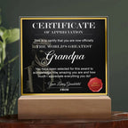 World’s Greatest Grandpa Certificate Acrylic Plaque – Personalized Appreciation Gift with LED Light Base